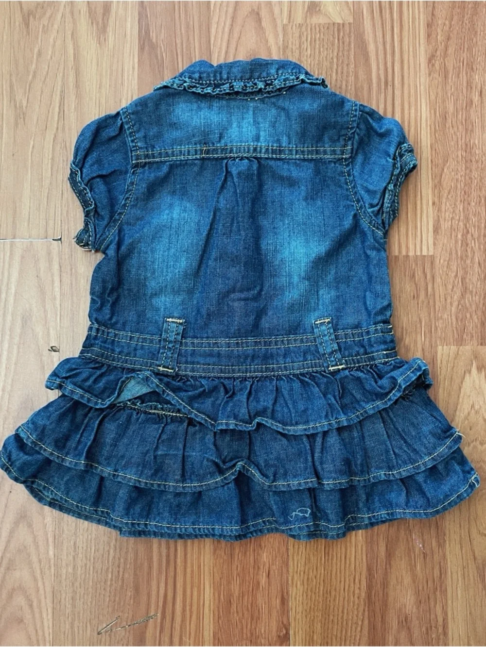 Children's Place Denim Ruffled Girls' Dress with Pink Accents Y2K Ruffles 12 mos - Picture 4 of 6
